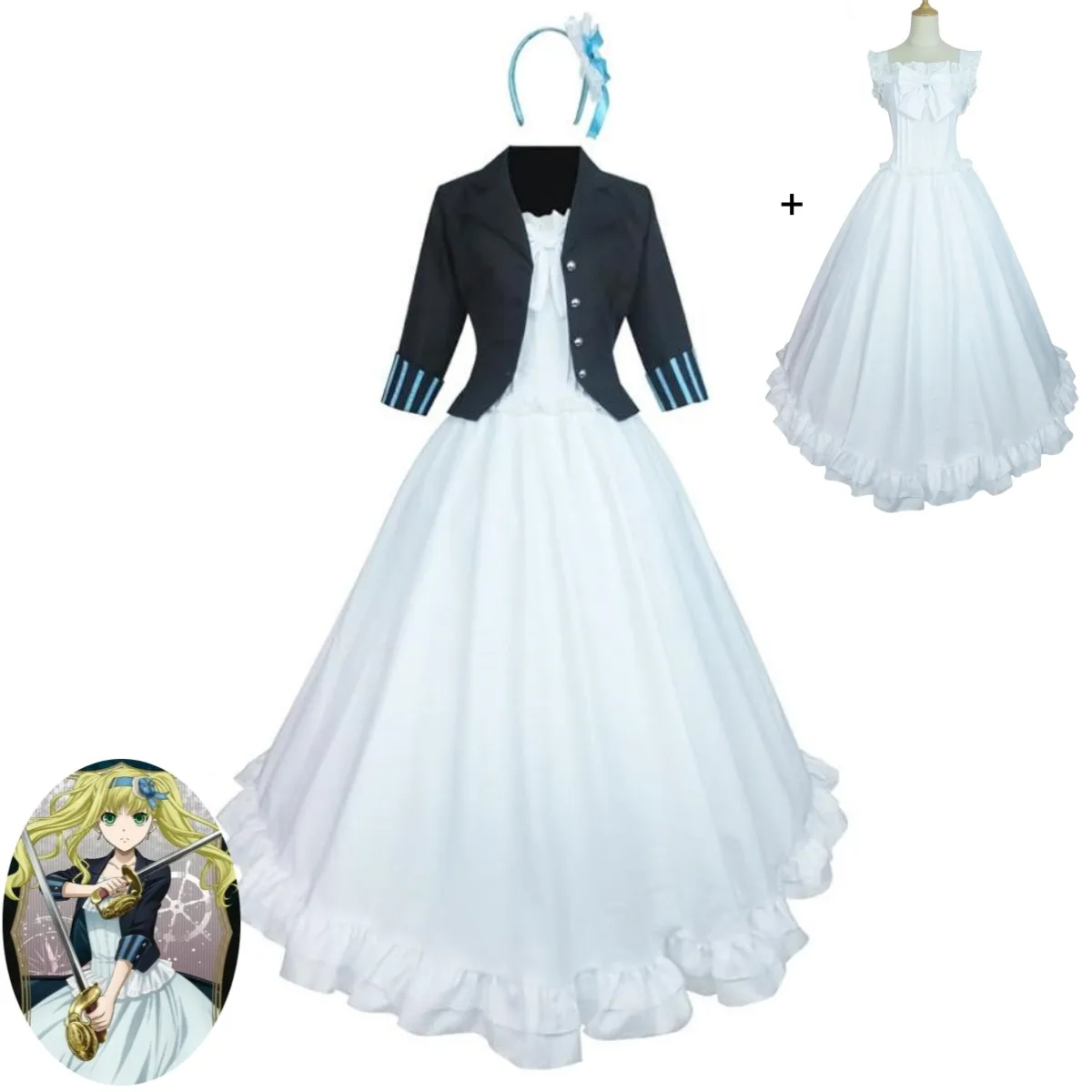 

Anime Black Butler:Book of The Atlantic Elizabeth Ethel Cordelia Midford Cosplay Costume Kuroshitsuji Lizzy White Dress Suit