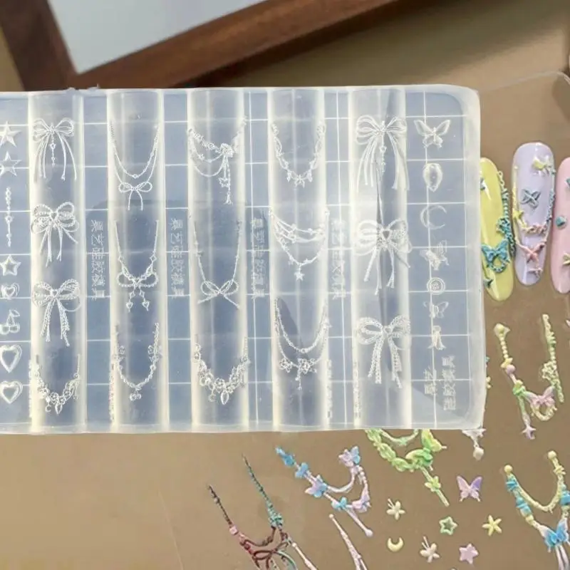 Moule à ongles 3D en Silicone, os de Dragon, fleur, nœud papillon, chaîne étoile, modèles d'ongles, bricolage, décoration Nail Art, outils de conception de manucure