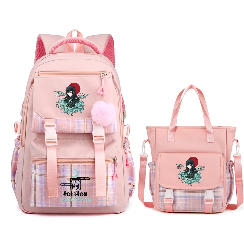 

2Pcs Set Demon Slayer Backpack for Girls Back To School Schoolbag Tokitou Muichirou Comic Y2K Rucksack Women Anime Shoulder Bag