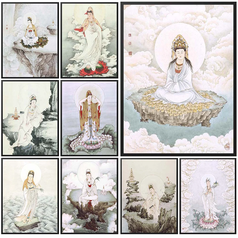 A Buddism Godness Guanyin Bodhisattva Poster Wall Pictures For Church Room Decor Posters Wall Art Canvas Painting Unframed