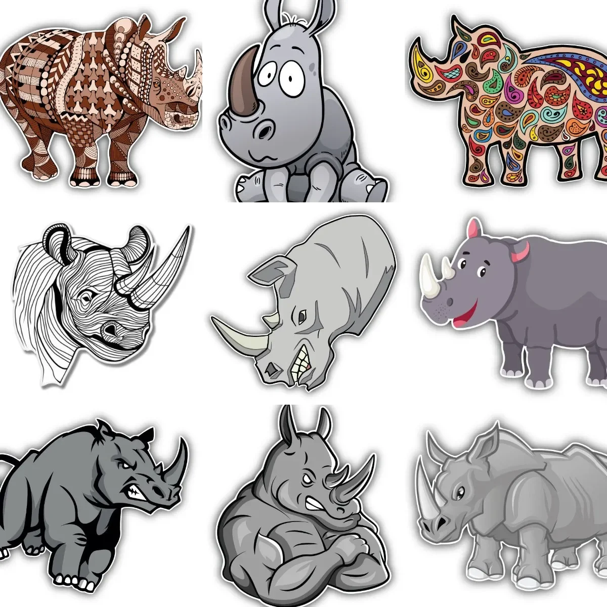 

Creative Rhino Catoon Sticker Laptop Motorcycle Car Accessories Truck Bike Van Window Helmet Racing Decoration Decals