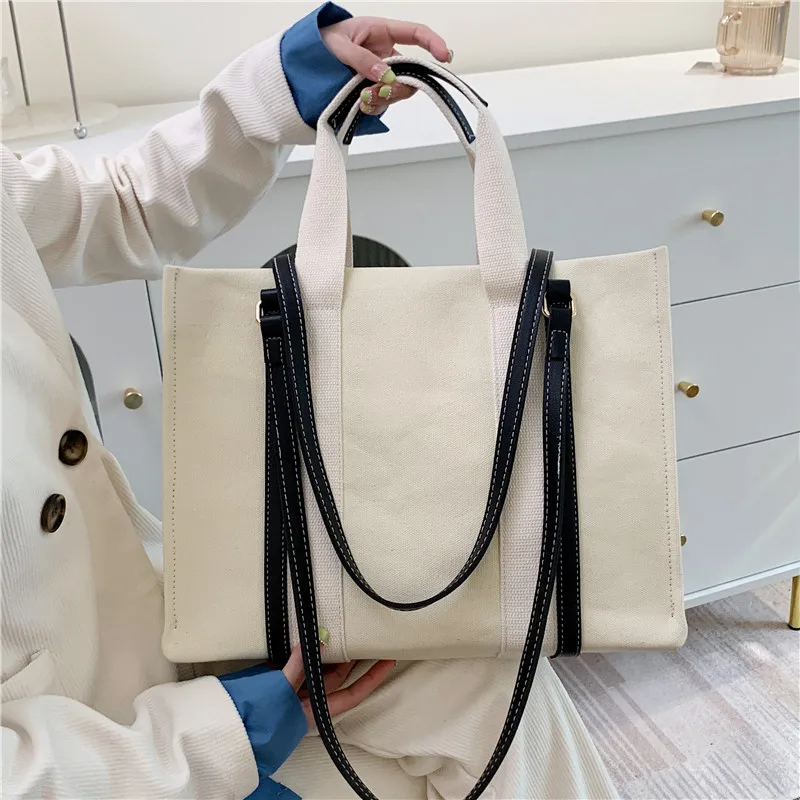 Women\'s Canvas Bag Large Capacity 2024 New Casual Shoulder Handbag College Student Classroom Bag Commuting Tote Bag