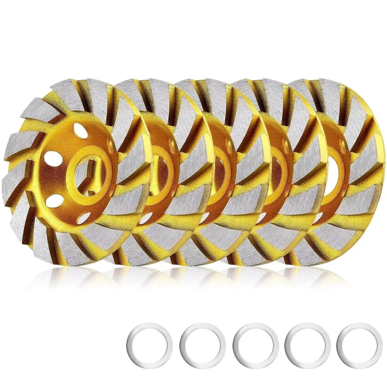 

5pcs 4 Inch Turbo Diamond Grinding Cup Wheel, 12 Segs Heavy Duty for Concrete Stone Ceramic, Angle Grinder Accessories