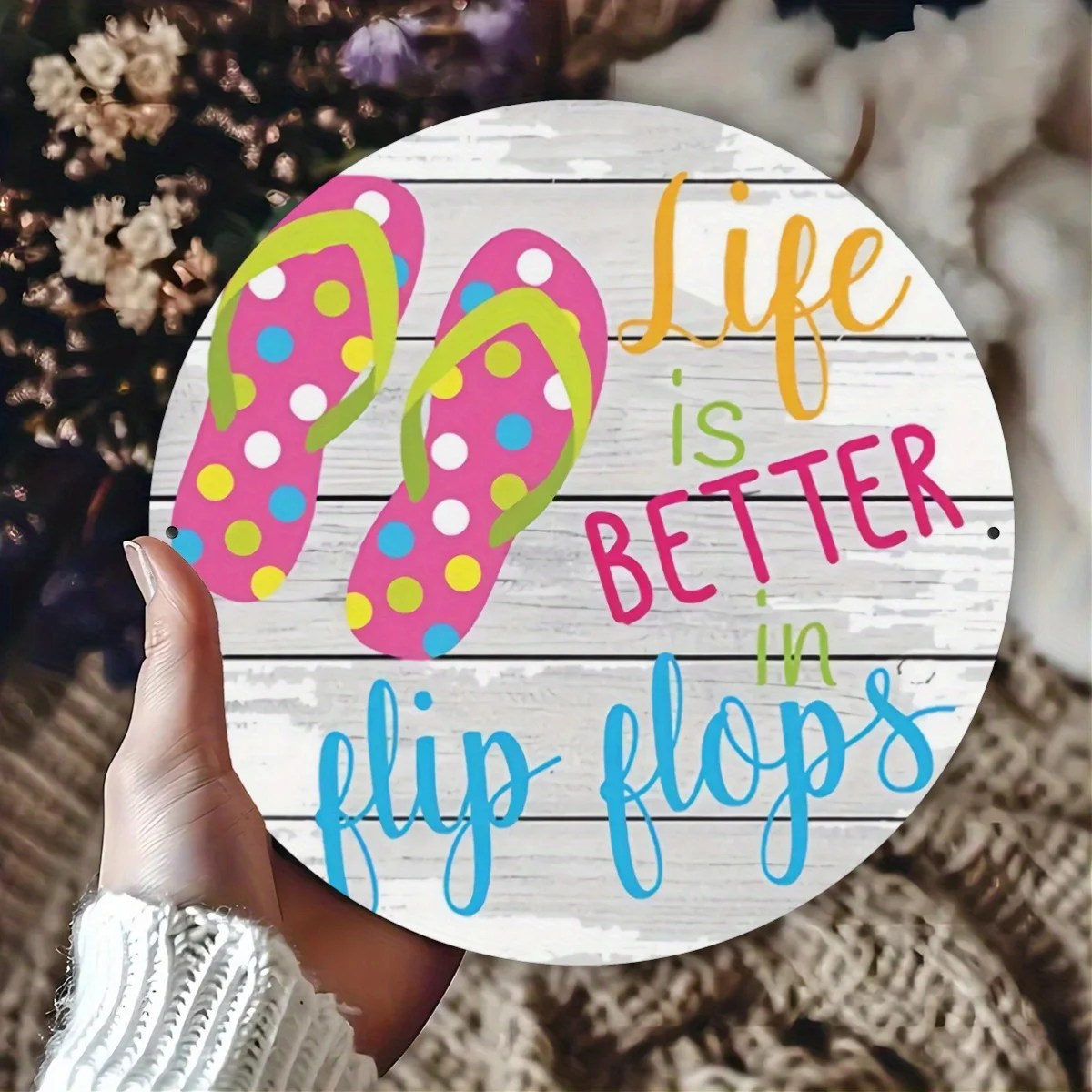 1pc 20.32X20.32 cm Aluminum Metal Sign for Flip-Flop Wreath, Metal Wreath Sign, Wreath Additions, Wreath Decorations, Summer Fli