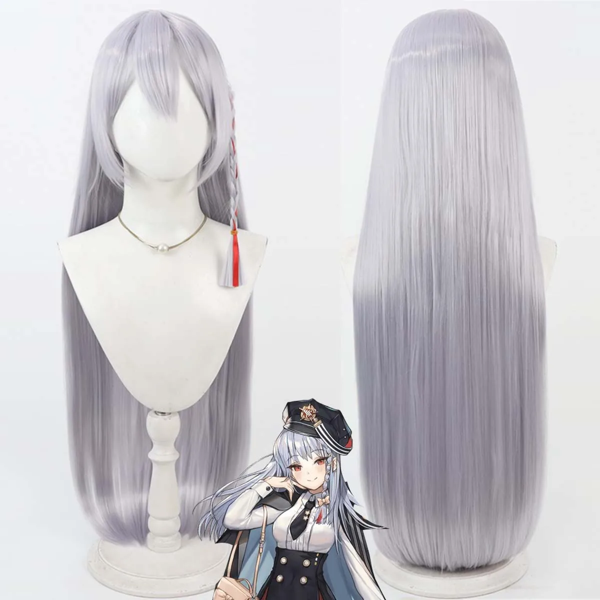 

Синий архив Курокат Харуна Косплей Серебристо-серый длинный прямой парик