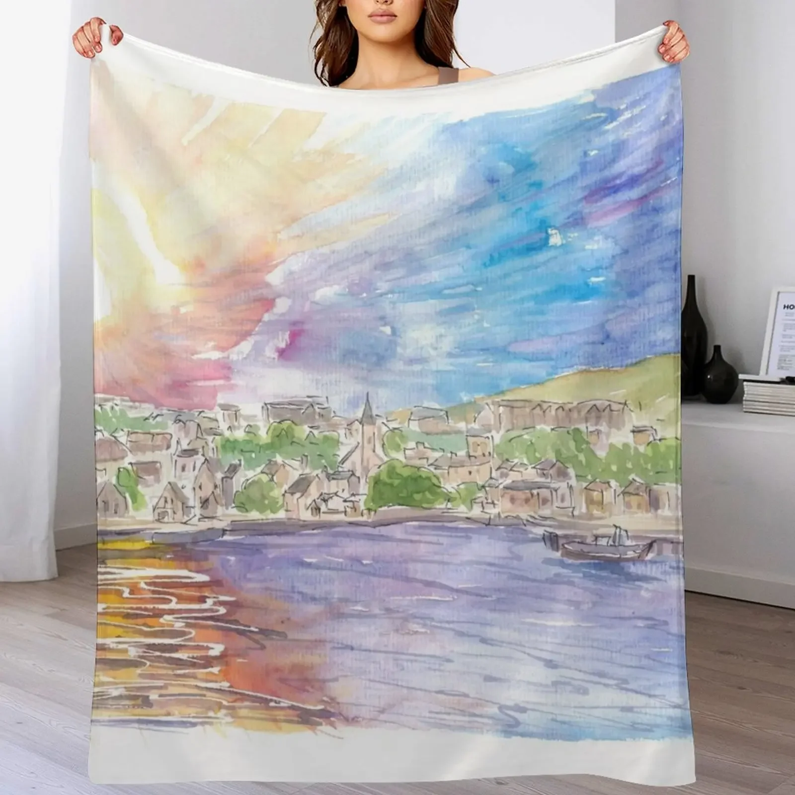 Stromness Orkney Islands Astonishing Sun over Mainland Throw Blanket Warm Plush Fuzzy Blanket for Living Room