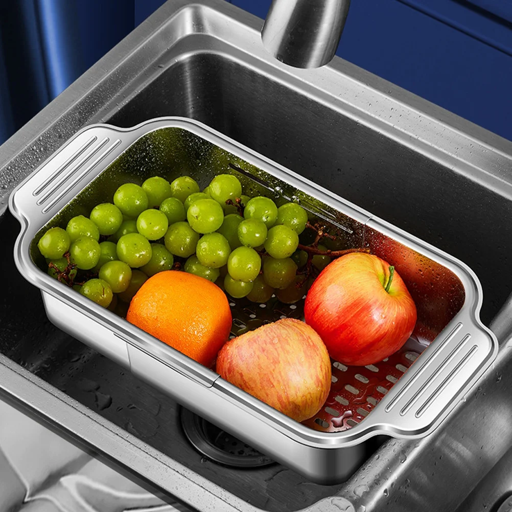 

Expandable Stainless Steel Vegetable Sink Strainer Basket Large Capacity Drain Basket for Fruit Washing Kitchen Sink Storage