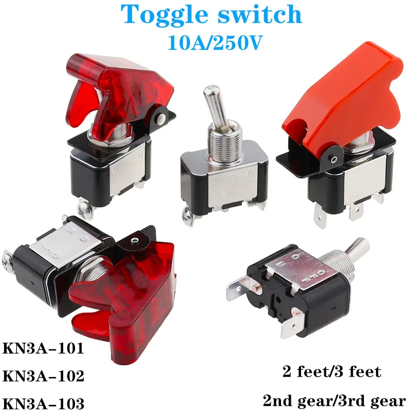1Pcs KN3A-101 Toggle Switch Rocker Arm 2Pin 2/gear ON-OFF10A 125V/250V AC KN3A-102 KN3A-103 Cap 12V 24V 48 220V 110V  Universal