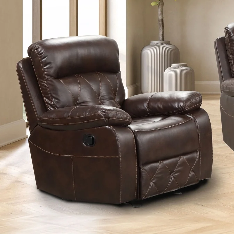 

Brown Finish Transitional Style Chair Pillow Top Arms with Diamond Stitching for Primary Living Room