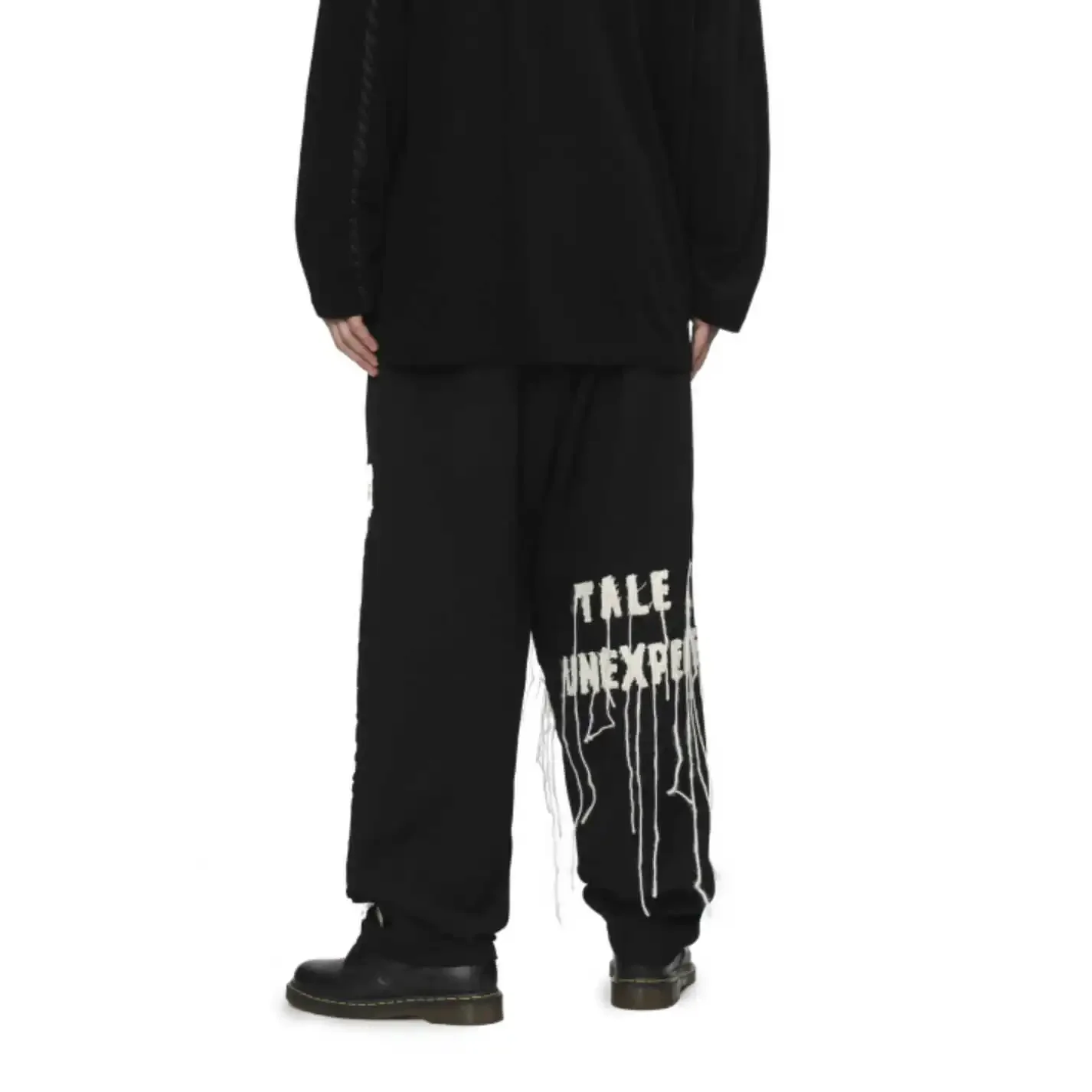 YOJI OOAK تصميم ياباني أصلي خط الحروف ملصق نسيج شرابة سراويل تقليدية رسالة فضفاضة السراويل الرجال