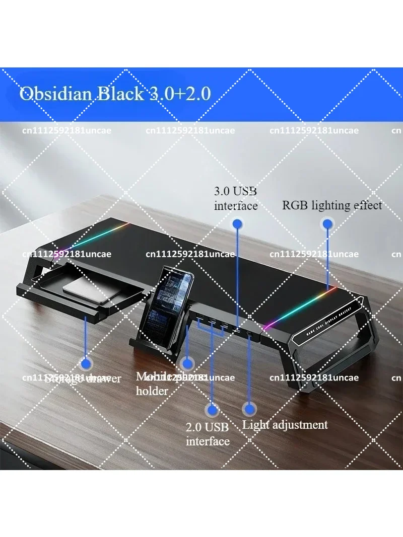 Desktop Folding Monitor Stand with Expansion Interface, Height Adjustable Computer Riser for Storage Base