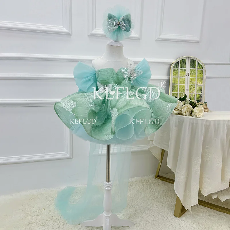 KLGFLD New Gorgeous High-End Cocktail Party Dress Elegant Girl Host Speech Trailing Dress Girl's First Birthday Party Costume