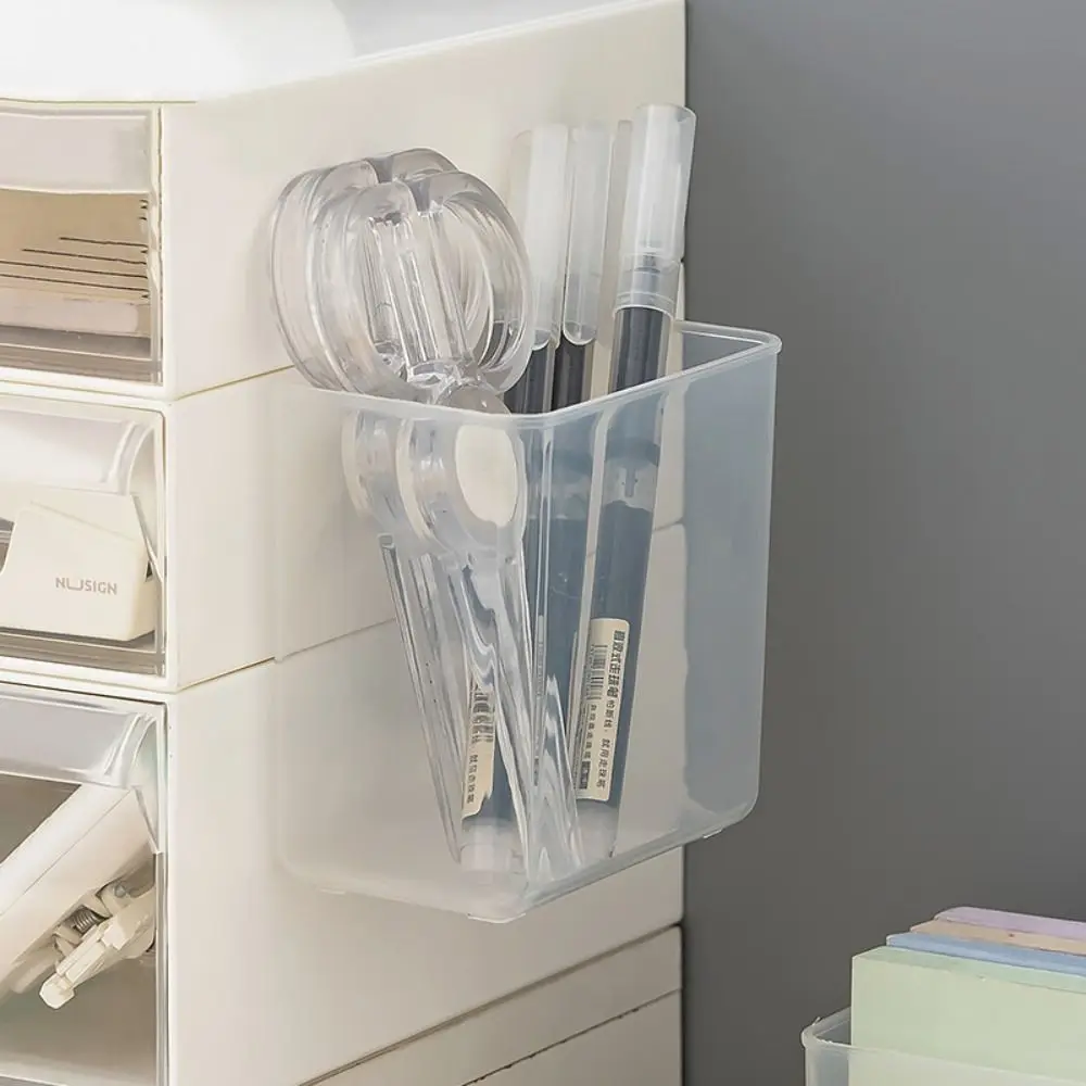 Transparent Wall Mount Pen Pencil Holder Multifunction Pen Stand Pencil Storage Box Self-adhesive Large Capacity