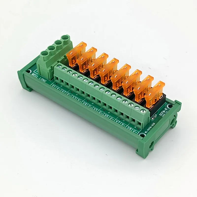 8 Position DIN Rail Mount DC Power Fuse Distribution Strip Module Terminal Block