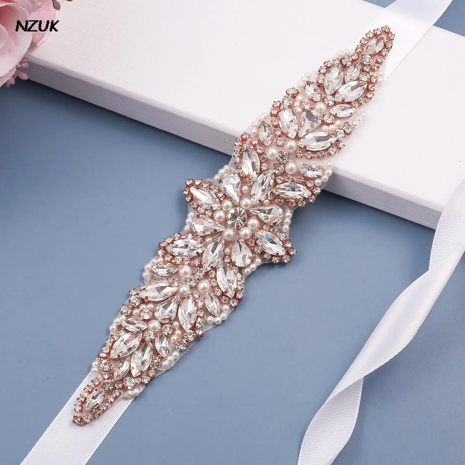 NZUK Wedding Sash Bridal Belts Rose Gold Bridal Sashes Rhinestone Dress Belt Bridesmaid Belt Embellished Belt