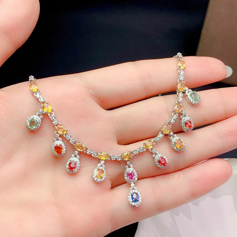 Fantasy rainbow sapphire necklace high quality niche light luxury ins girls boudoir necklace Valentine's Day gift