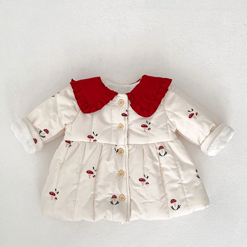 2024 neue Winter 0-3Yrs Kleinkind Baby Mädchen Jacke Lange Ärmeln Druck Verdicken Warme Strickjacke Mantel Neugeborenen Baby Mädchen Dicken Mantel