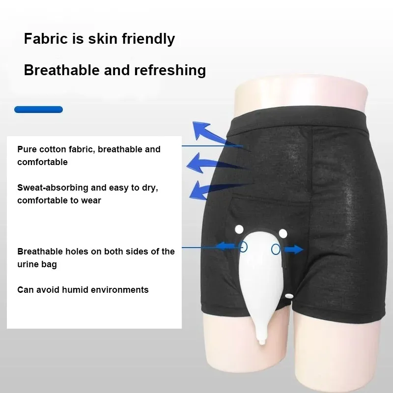 1 Juego de calzoncillos de silicona para hombre, bolsa de orina para caminar, incontinencia, Kit de calzoncillos masculinos para ancianos, reutilizable a prueba de fugas