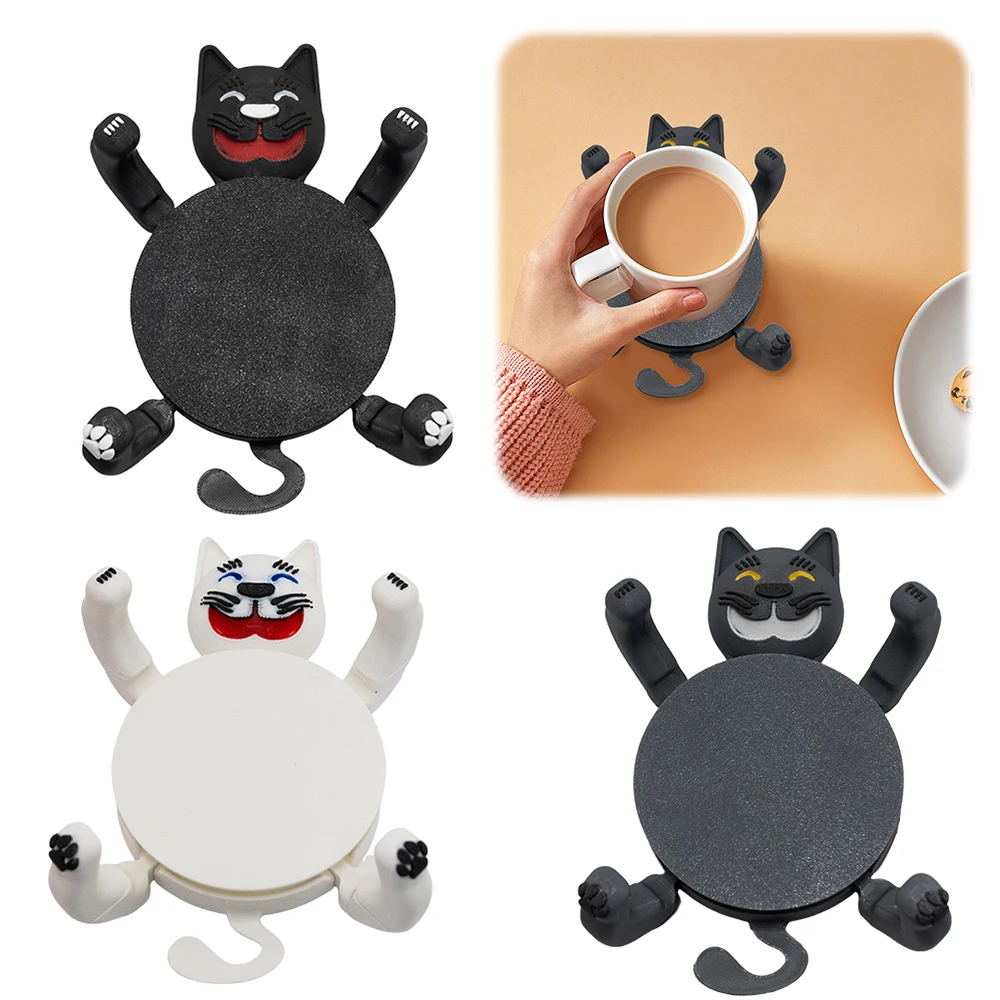 

3D Print Funny Cat Coasters Stress Relieve Insulated Coaster Ornament Lazy Cat Drink Coasters for Home Decoration