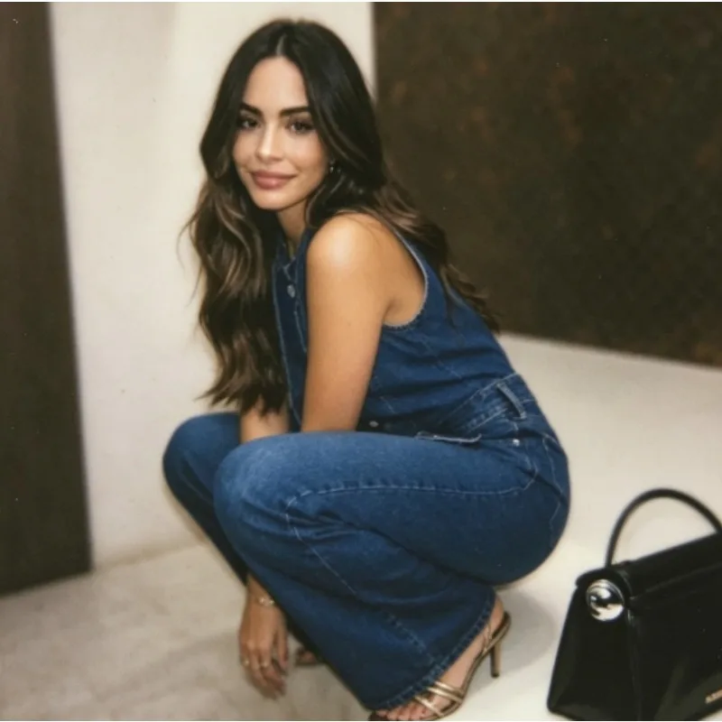

Spring Summer Sleeveless Denim Vest Wide Leg Long Pants Set for Women Modern Chic Style