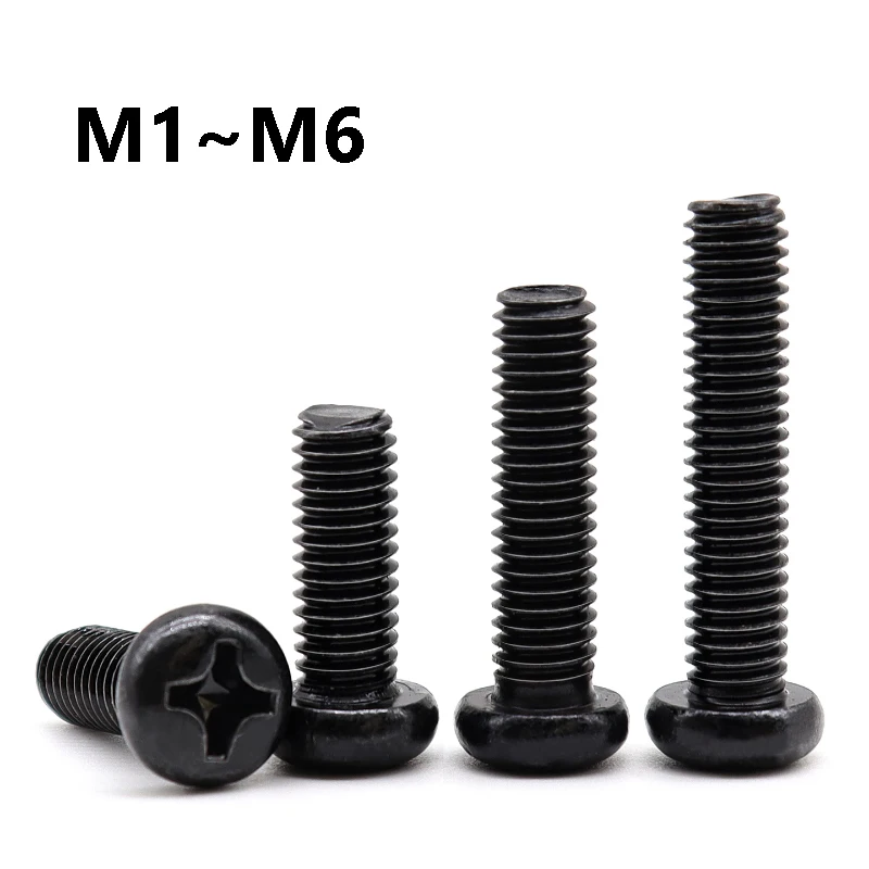 10~300Pcs Round Head Cross Screw M1 M1.2 M1.4 M1.6 M1.7 M2 M2.5 M3 M3.5 M4 M5 M6 Carbon Steel Tiny Mini Repair Fix Screw