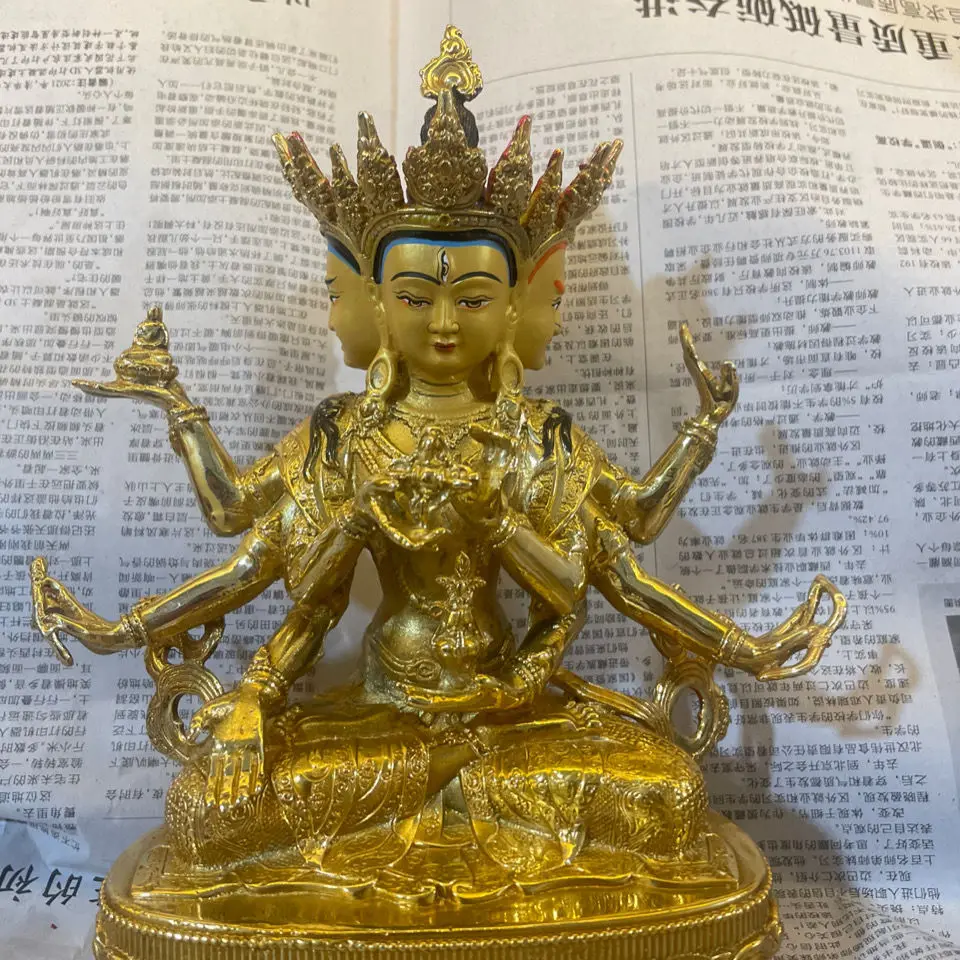 

Three heads and eight arms, Lang Gama, height 21 cm, Tibetan Buddha statue, pure copper craftsmanship