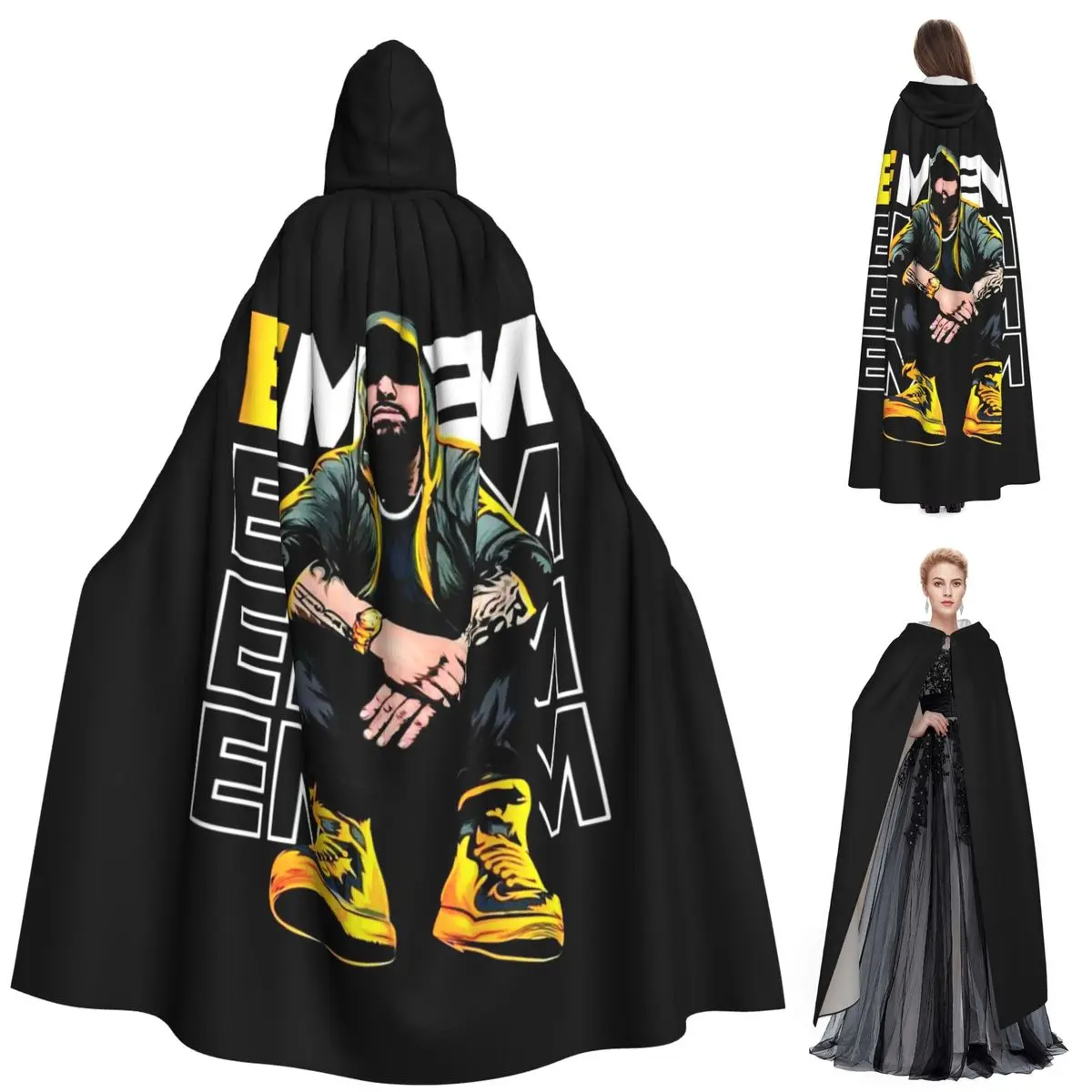 

Длинный плащ с капюшоном Eminem 1, средневековый костюм ведьмы, накидка для косплея, накидка на Хэллоуин, вечеринка для взрослых, унисекс