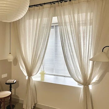 현대 일본식 린넨 베이지 커튼, 거실 침실 주방 창 트리트먼트 보일 커튼 