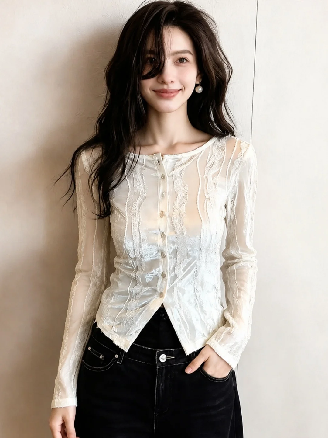 Korean Style Long Sleeve Shirt Casual Slim Fit Single Button Versatile Autumn Fashion Anti-Aging Design Sensation Small Shirt