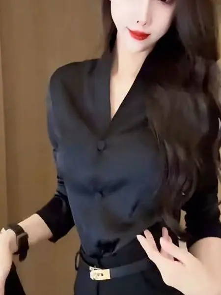 

Slim Fit Long Sve V-Ne irt Women's Faionable Ele Sle Autumn New Arrival Versatile Busin Casual Cotton irt