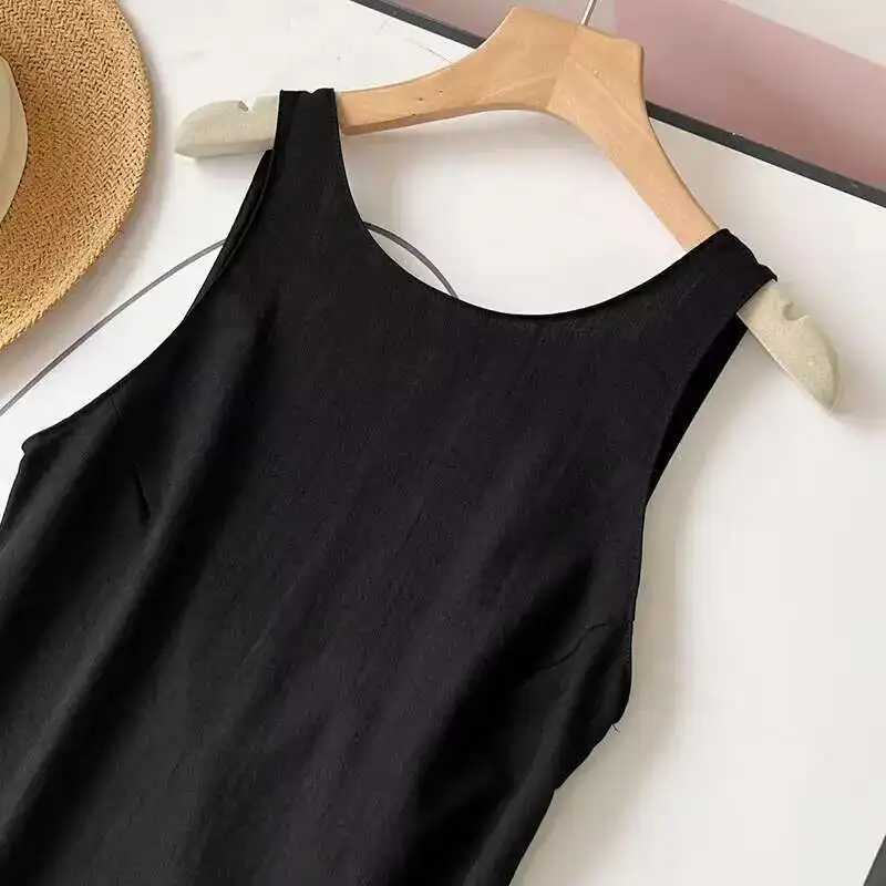 فستان Maxdutti En بدون أكمام ميدي للسيدات أنيق للركاب والترفيه الاسكندنافي البسيط باللون الأسود من القطن #4