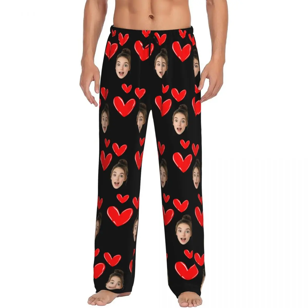 

Custom Personalized Head Face Photo Pajama Pants Sleepwear Men's Elastic Waistband Best Gift Him Sleep Lounge Bottoms Pockets