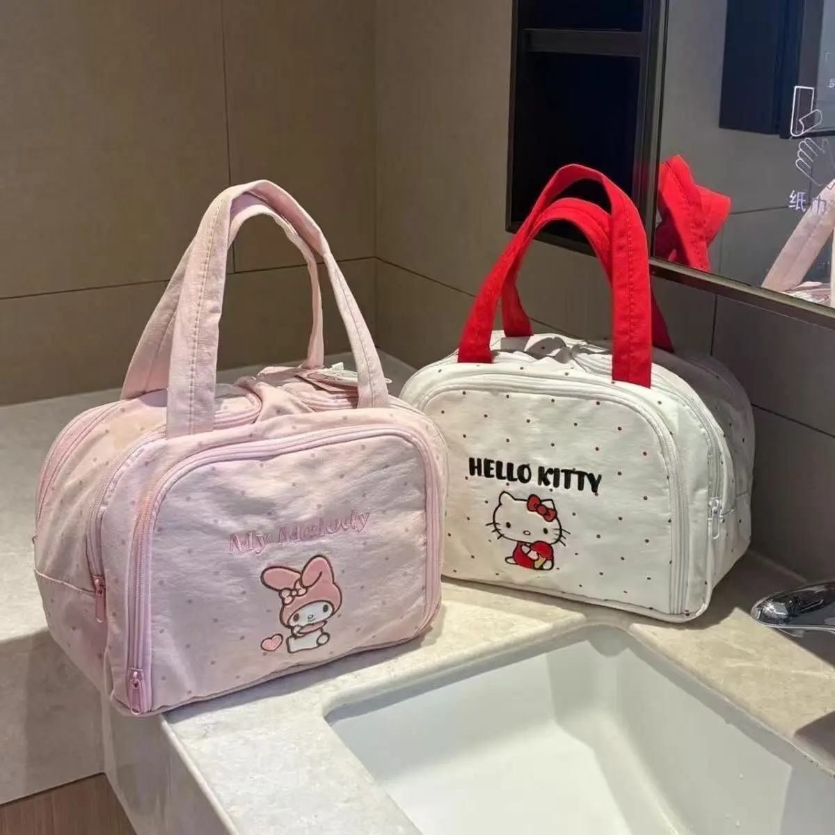 Cute Anime Makeup Bag Cartoon Large Capacity Portable Toiletries Storage Bag Travel Multifunctional Partitioned Handbag Gifts