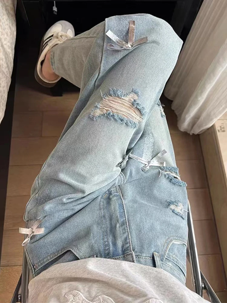 High Waist Wide Leg Jeans Women Loose Fit Denim Pants Torn Straight Leg Jeans for Pear aped Body plus Size Floor Length