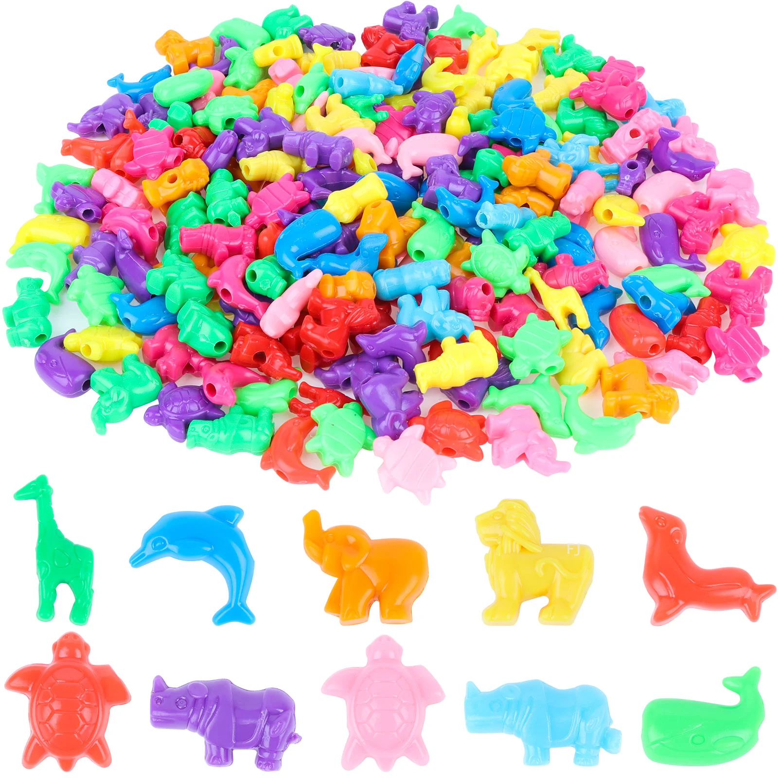 

[YU]200 Pcs Mixed Animal Shaped Beads Colorful Marine and Jungle Animal Spacer Beads