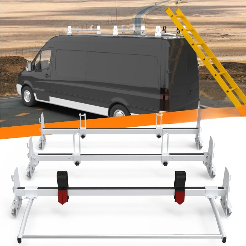 Adjustable Ladder Roof Rack with Rear Roller, Adjustable Mid To Rear Cargo Roll Off Truck with Rain Trough Easy To Install