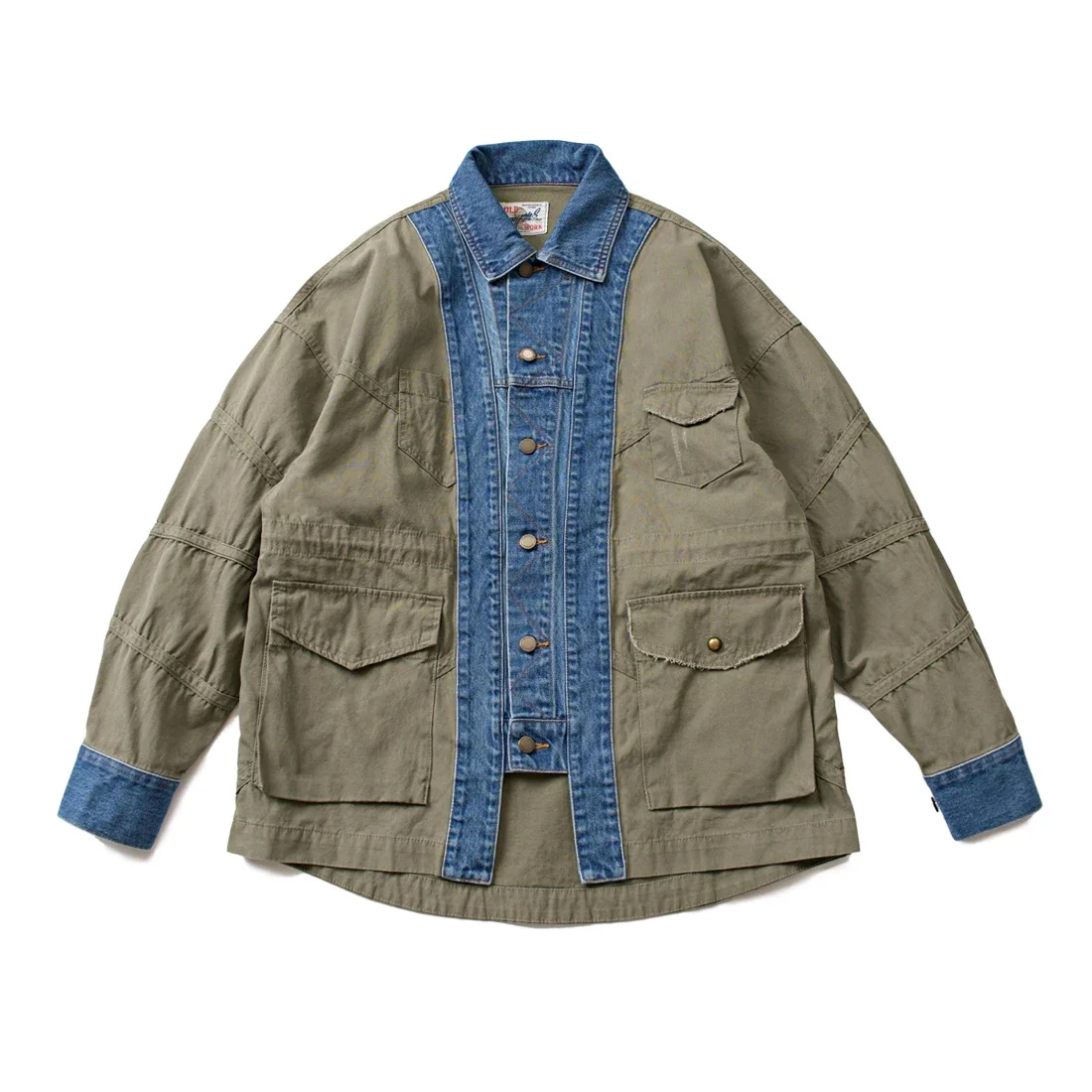 Veste délavée en denim pour hommes et femmes, combinaison de coupe personnalisée, patchwork multi-matériaux japonais, Y-Vintage