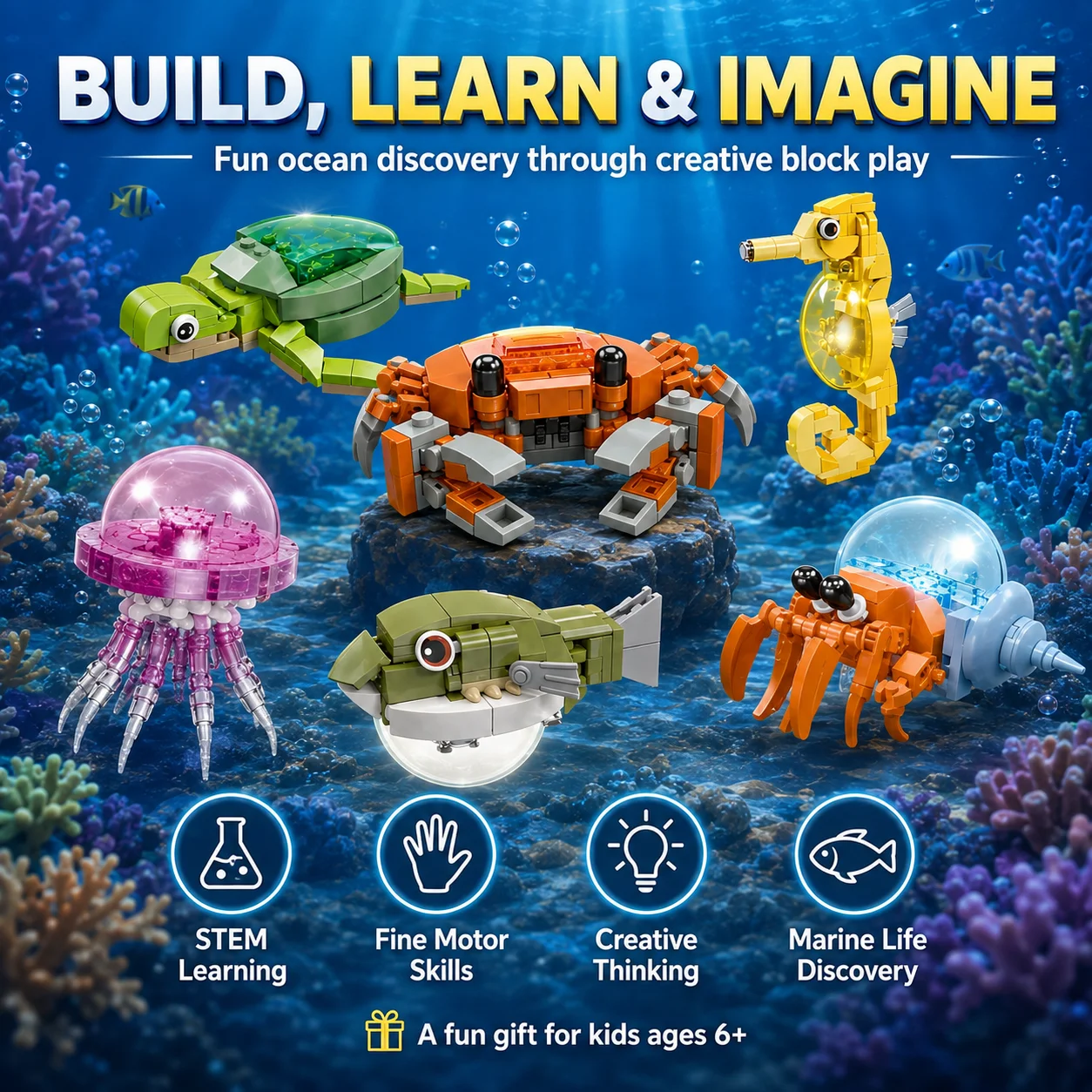 3D Lighting Ocean Animals Buil - Kids Education World recension och pris