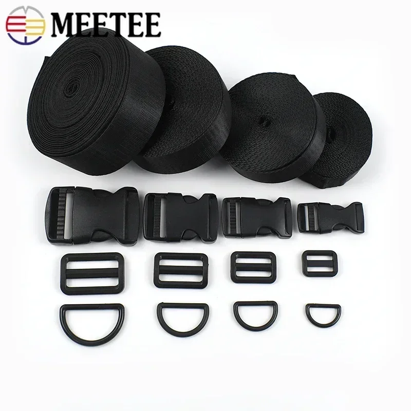 20-38mm Bag Strap Repair Combination Plastic Buckles Black Nylon Webbing Release Buckle Slider Clip D Ring Hook for Dog Collar