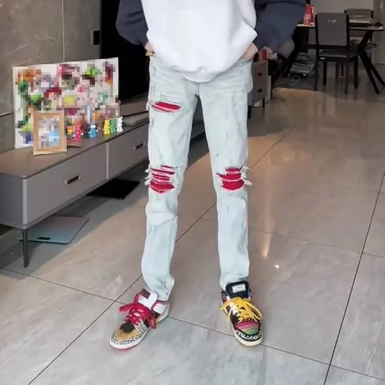 

Модные мужские джинсы прямого кроя в стиле Heavy Industry, повседневные, осенне-зимние, синие джинсовые брюки, молодежные, прямой крой