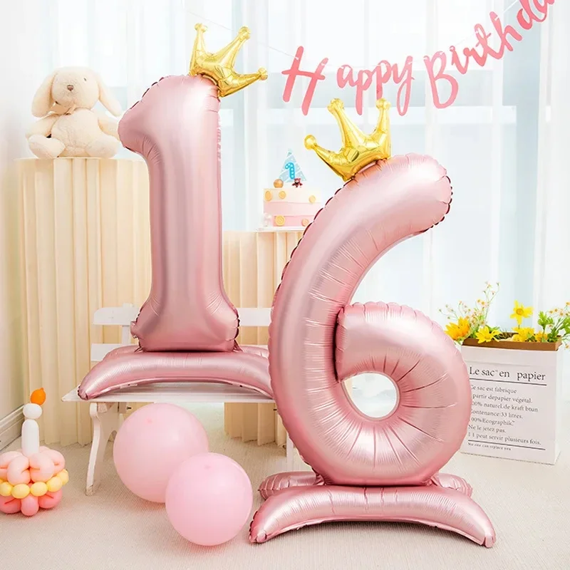 0 ~ 9 balony z dużymi cyframi korona numer balony foliowe Baby Shower ślub urodziny stojące cyfrowe dekoracje balonowe