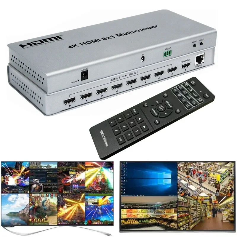 4K HDMI 8x1 Multi-viewer Switcher 8 In 1 Out Seamless Switch 4x1 Quad Multi Viewer 4 Channel Screen Divider PC Video Converter