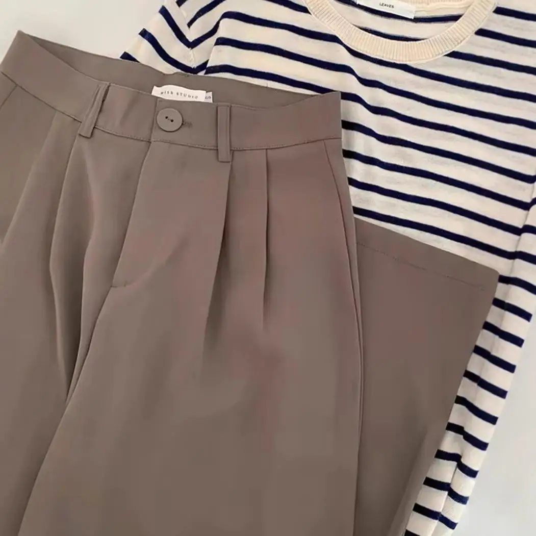 

Loose High Waist Wide Leg Casual Trousers Draping Ground Sensation Leisure Pants European Style Polyester Fabric Women's Fashion