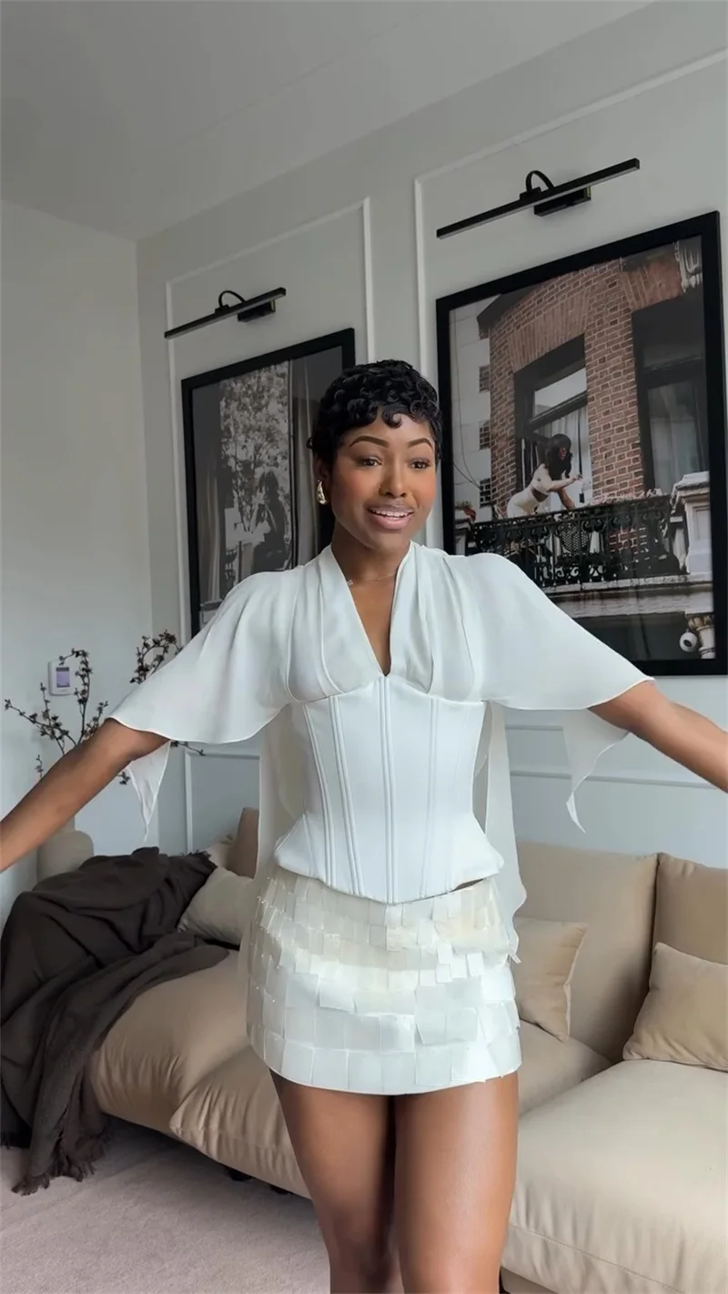 White Women Suit 1 Pcs Blazer Corset Shirt Sexy V Neck Lace Up Back Formal Wedding Guest Jacket Autumn Banquet Bridal Coat