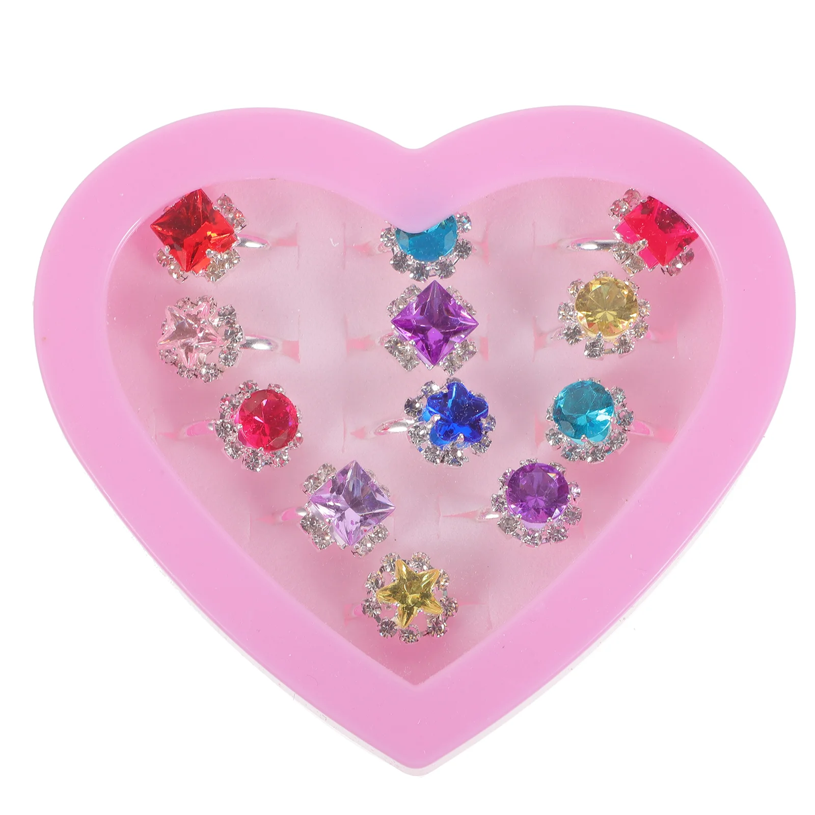 12 Pcs Child Diamante Ring Toddler Jewelry Girl Toys Box Flower Beautiful Kid Gift Baby Boy