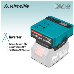 Wireelife 120W przetwornica napięcia DC 18V do 220V Adapter falownika konwerter do zasilacza do urządzenia domowe do baterii Makita 18V