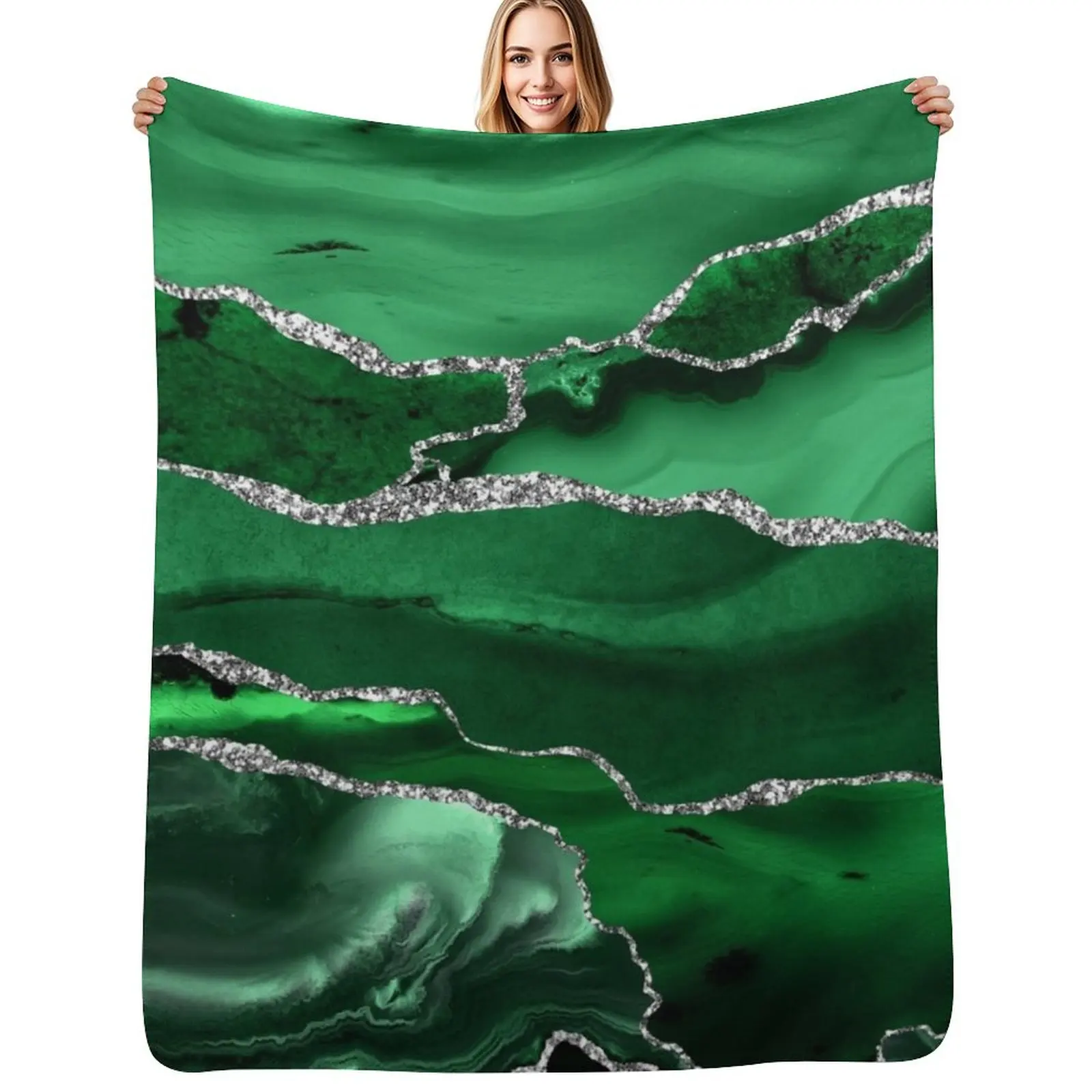 Emerald Malachite Faux Marble Landscapes Throw Blanket Sofa Quilt Polar Soft Big Warm Tourist Thermals For Travel Blankets