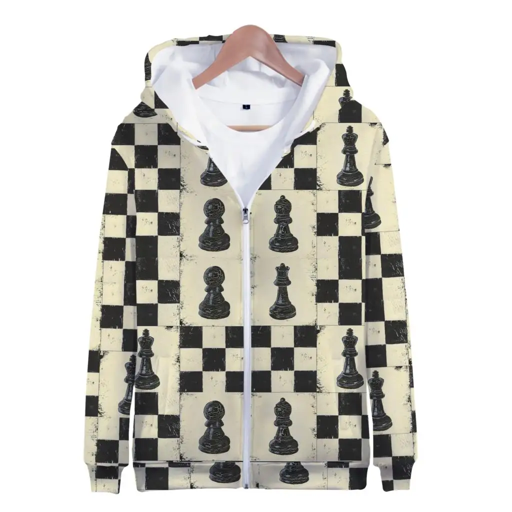 Chess Board Black-and-white 3d Print Zipper Sweatshirts Child Fashion Oversized Hoodies Harajuku Boys Grils Tops Coat Clothes