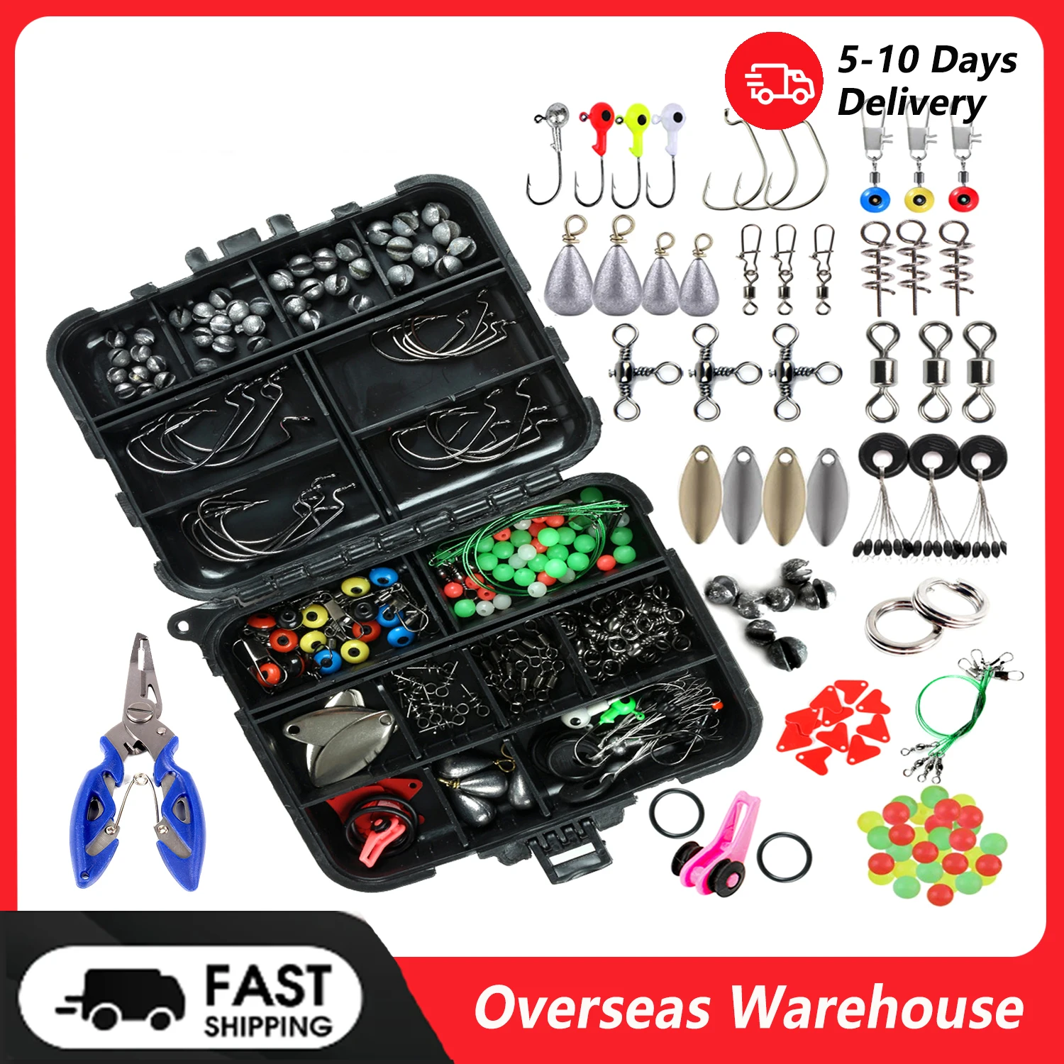 188pcs Fishing Accessories Kit with Tackle Box Pliers Jig Hooks Swivels Snaps Sinker Sliders Beads  Supplies Including Hook