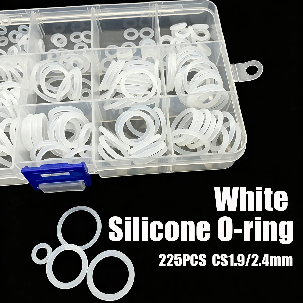 White Non-Toxic VMQ Silicone O-Ring Assortment 225PCS Food Safe High Temperature Resist Seals CS1.9 2.4mm OD6-20mm Gasket Set